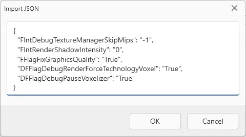 Pasting JSON code and saving FastFlag configuration