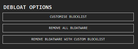 Customise Blocklist selection window showing list of apps to remove or preserve