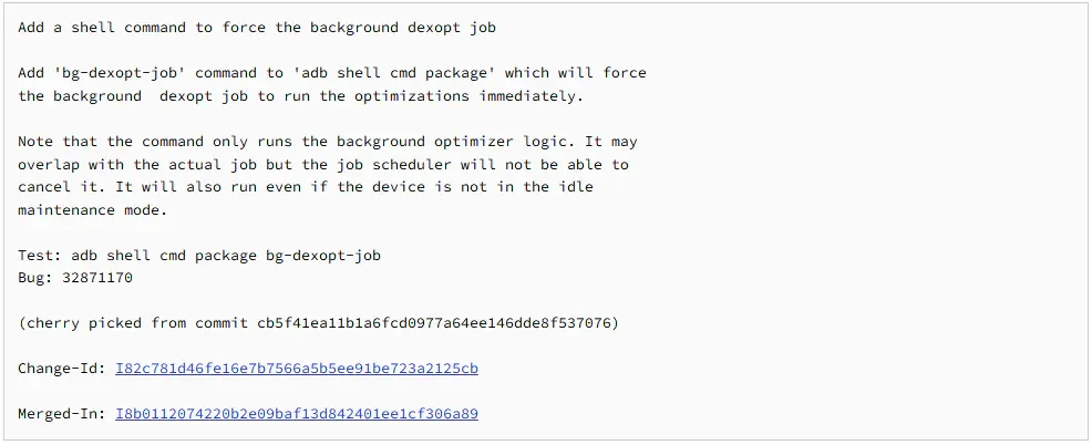 Android AOSP GoogleSource documentation on bg-dexopt-job mechanism