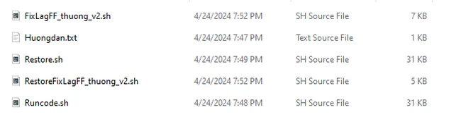 List of extracted script files inside FixLagFF_v2_Osteup directory