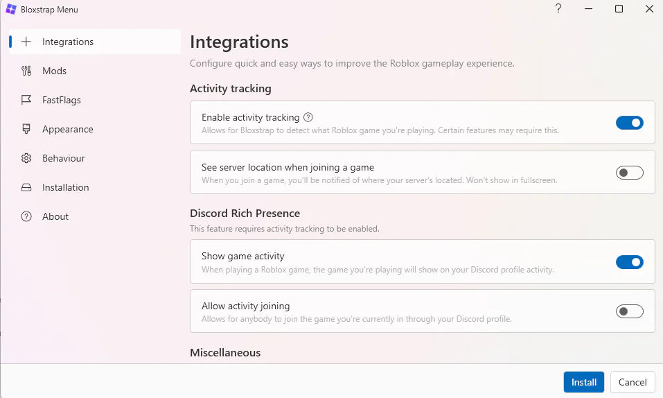 Bloxstrap open-source configuration menu overview