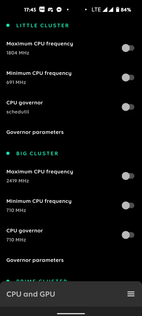 Adjusting maximum frequency, minimum frequency, and CPU governors