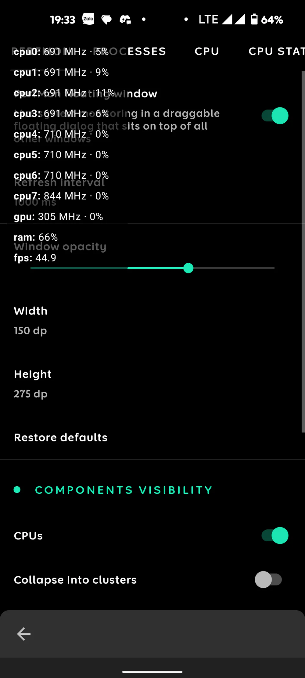 Configuring live monitor overlay for FPS and temperature telemetry