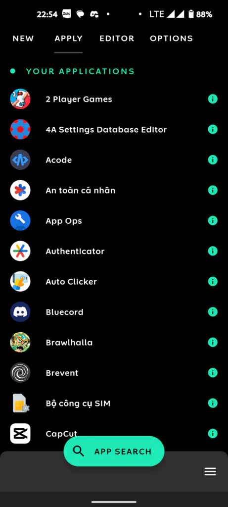 Per-app profile parameters including resolution scaling, DPI, and CPU core toggles