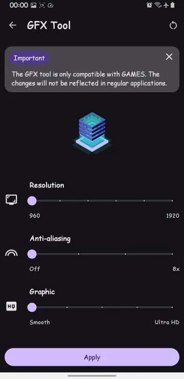 GFX Tool options for Graphics level and Max FPS