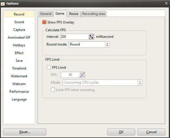 Hotkeys configuration for instant start and stop recording