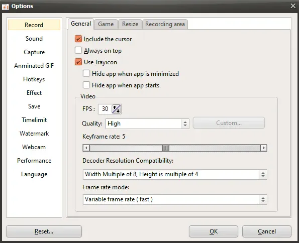 Setting appropriate recording framerate FPS for low-spec PCs