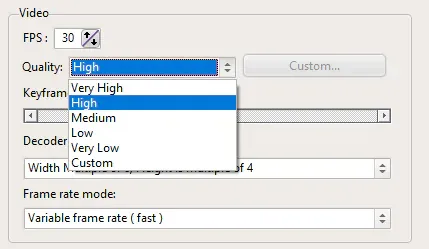 Selecting output quality and hardware accelerated encoder codec