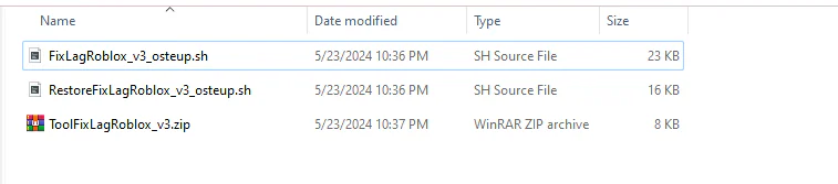 Two script files FixLagRoblox_v3_osteup.sh and RestoreFixLagRoblox_v3_osteup.sh after extraction