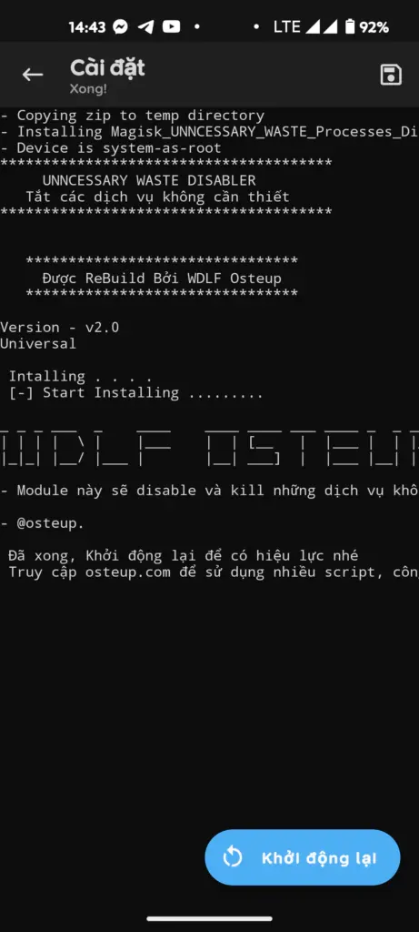 Flashing unnecessary processes disabler module via Magisk Manager