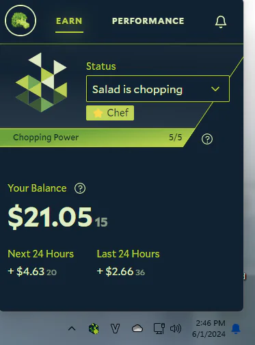 Dasbor pendapatan nyata mencapai sekitar 21 USD setelah masa pengujian