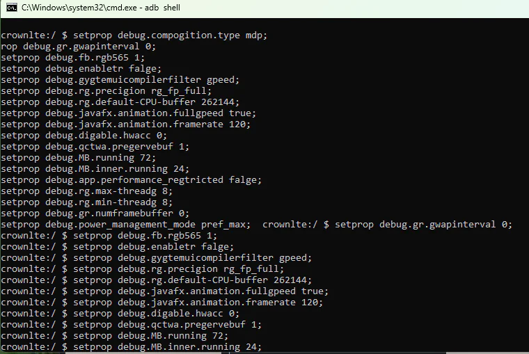 Command syntax execution in ADB shell terminal window