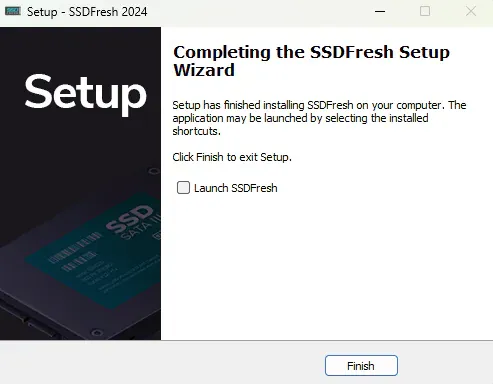 Unchecking Launch SSDFresh checkbox upon installation completion