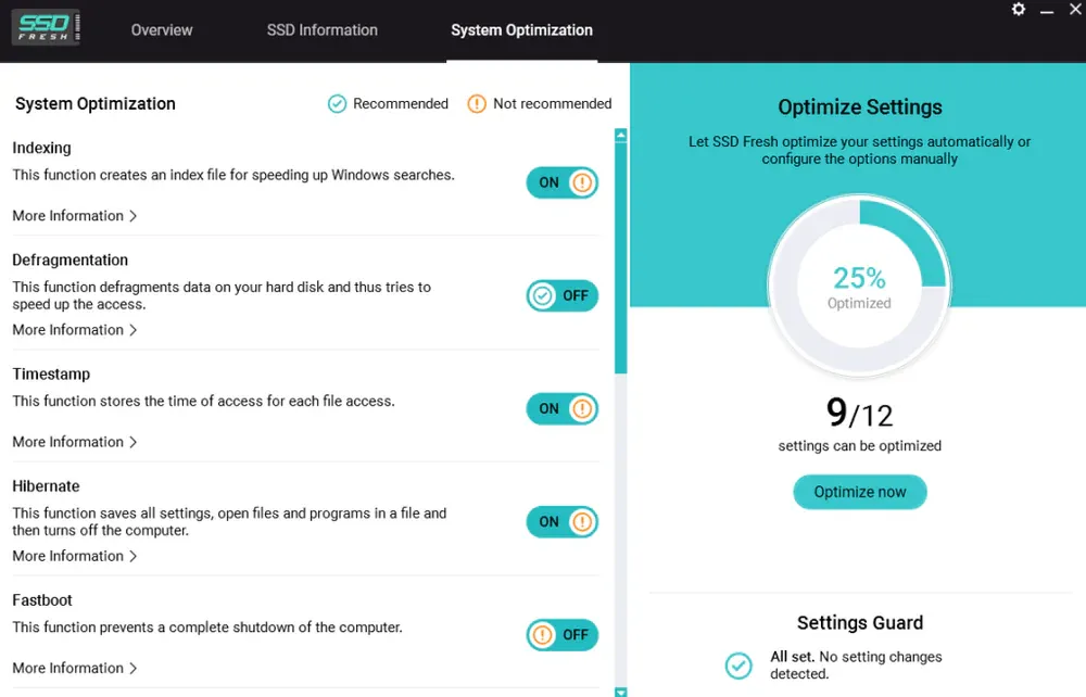SSD Fresh health overview dashboard displaying drive lifespan