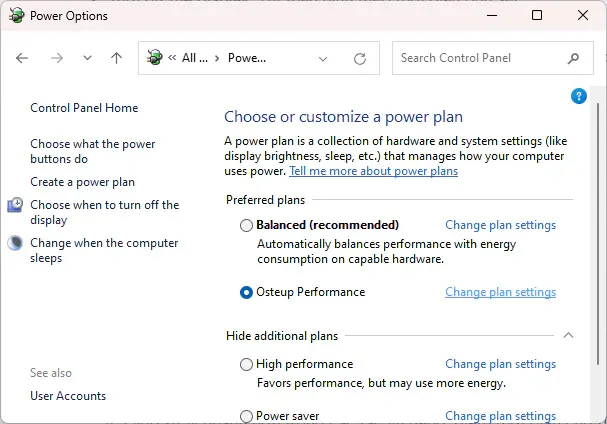 Clicking Create to generate custom performance plan