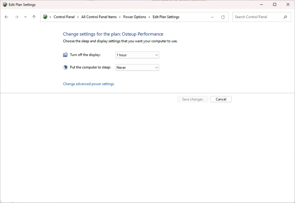 Opening Advanced Power Settings dialog