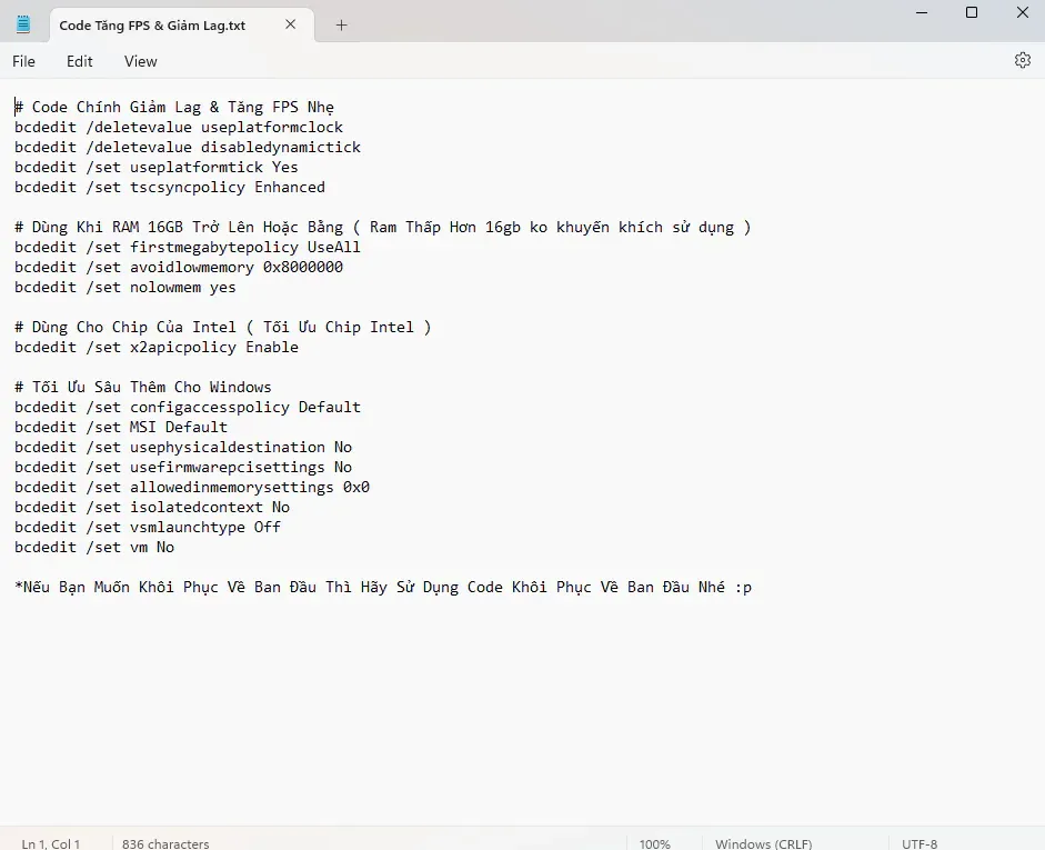 Executing BCDEdit optimization commands successfully in CMD
