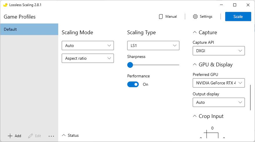 Enabling LSFG frame generation to double perceived FPS