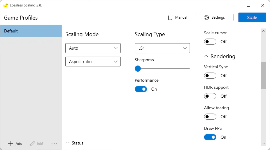 Selecting LS1 or AMD FSR scaling algorithms