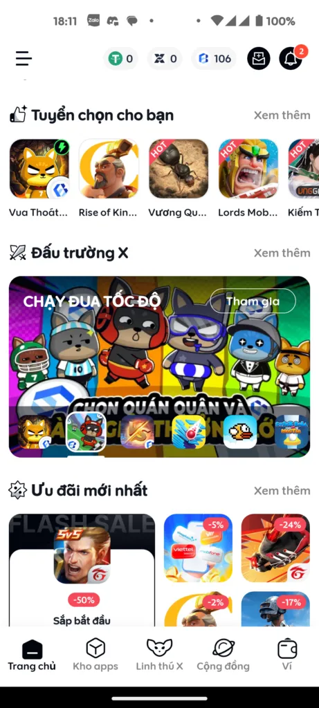 Arena X gaming lobby screen