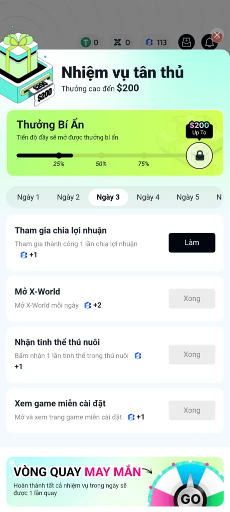 Beginner task checklist interface